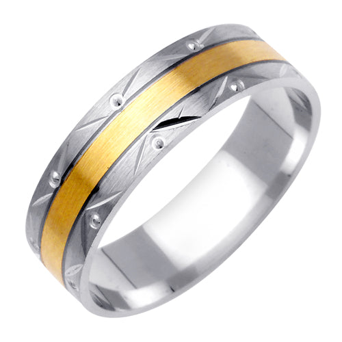 14K or 18K White and Yellow Carved Pattern Ring