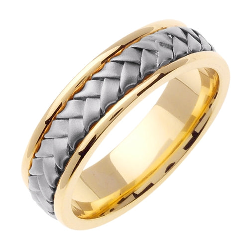 18k Gold Yellow/Rose or Yellow/White Hand Braided Gold Wedding Band for Men and Women
