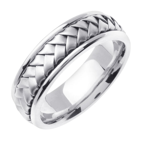 Titanium and white or Tri-color Gold Hand Braided Design Ring Band