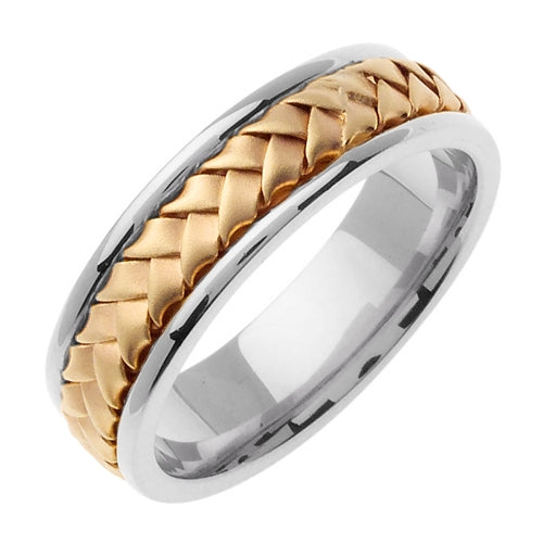 Silver and Rose or Yellow Gold Hand Braided Design Ring Band