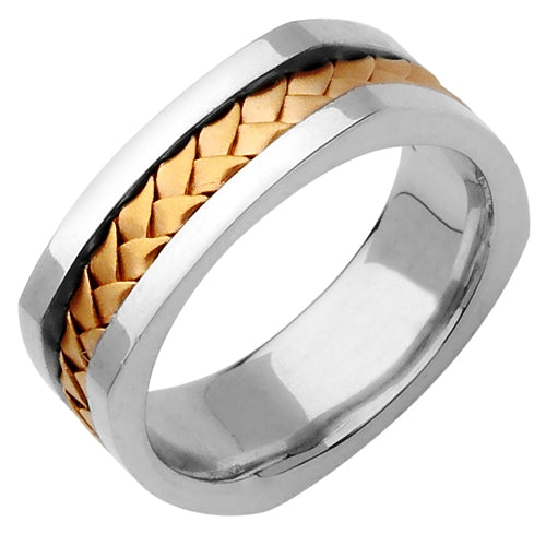 18k White/Yellow or White/Rose Hand Braided Square Ring Band