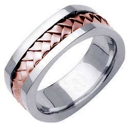 14k Silver/White or Silver/Rose Hand Braided Square Ring Band