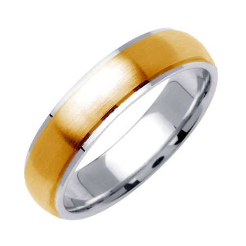 14K or 18K White and Yellow Gold Brushed Ring
