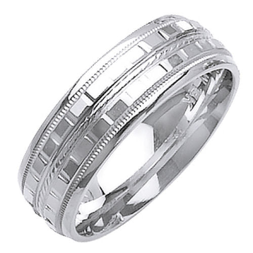 14K or 18K White Gold Carved Milligrain Ring