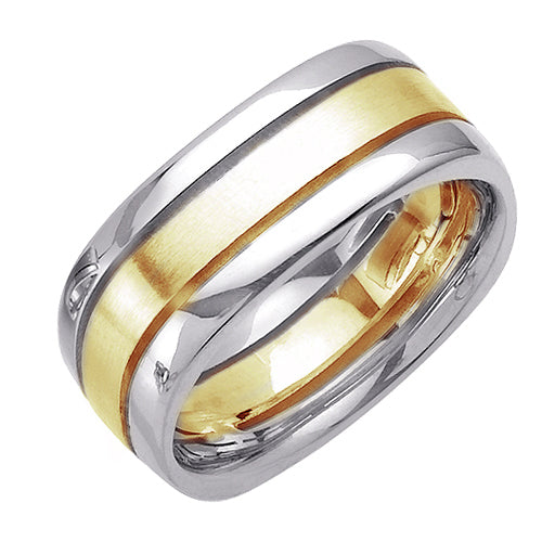 14K or 18K Two-Tone Gold Grooved Ring