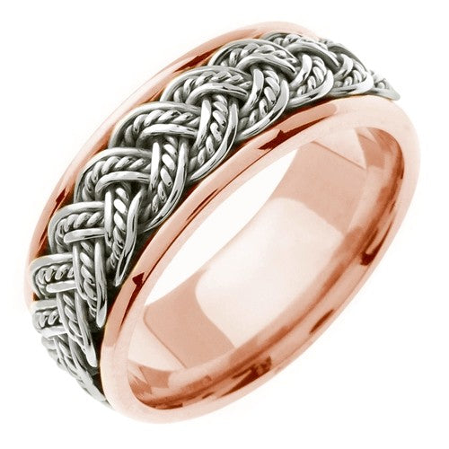 14k Rose or Rose/White Hand Braided Ring Band
