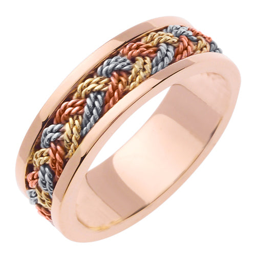 14K Rope Braided Ring- Rose/ Tricolor Rose