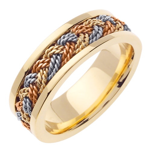 18K Rope Braided Ring-Tricolor White/Yellow