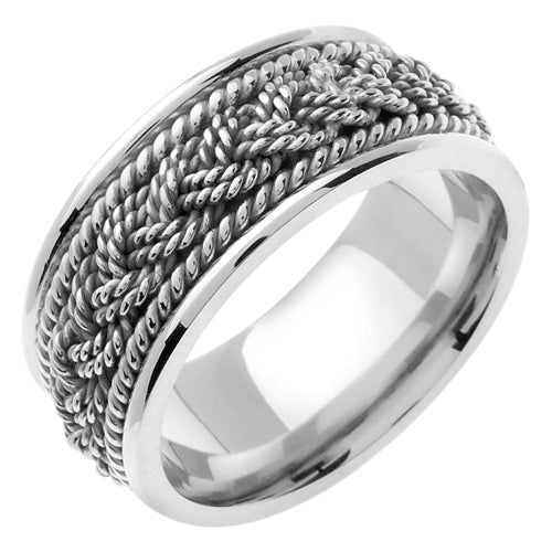Silver or Titanium and White Gold Center Braided Ring