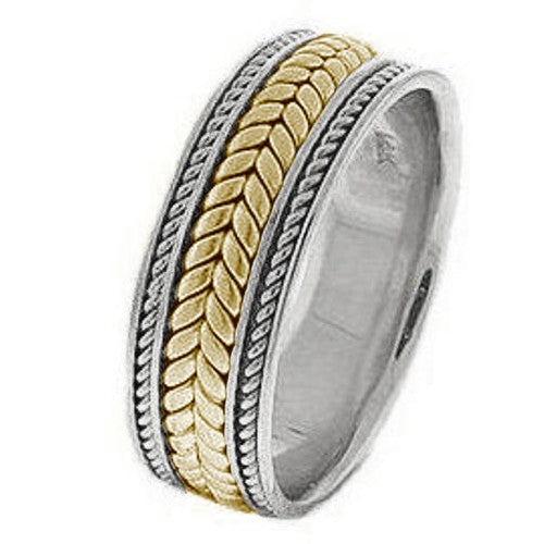 14K or 18K White/Yellow  White Finely Hand Braided Cord Ring Band