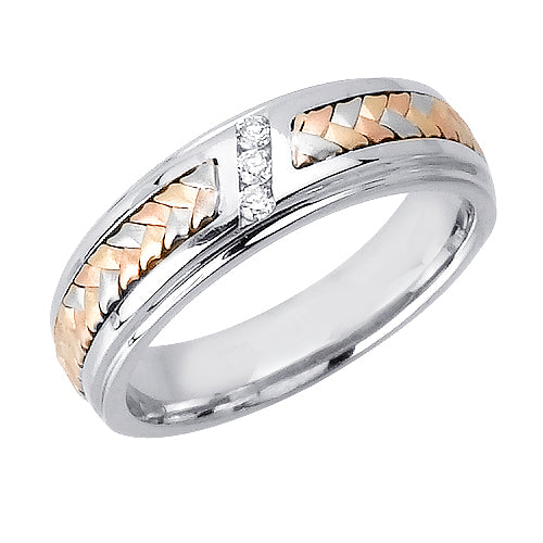 0.09ct 14K or 18K Tri-Color Gold Diamond Ring