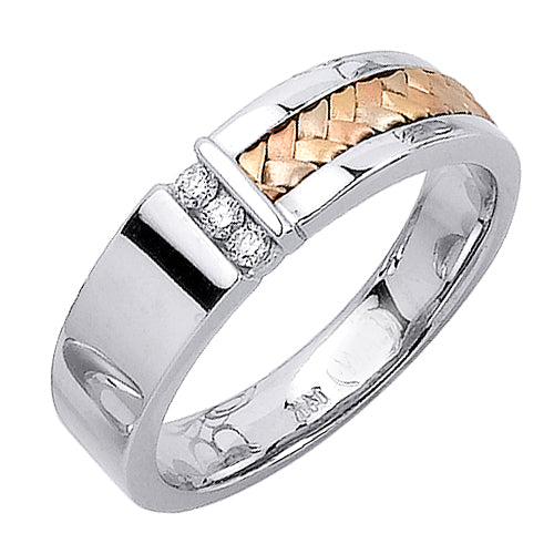 0.09ct 14K or 18K Tri-Color Gold Diamond Ring