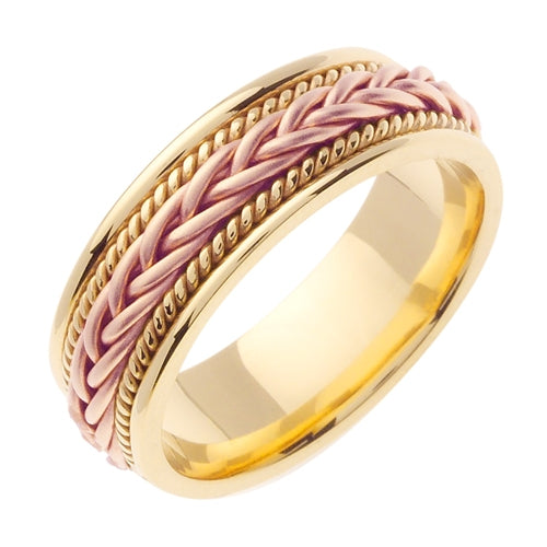 14K Rose or Yellow/Rose Hand Braided Cord Ring Band