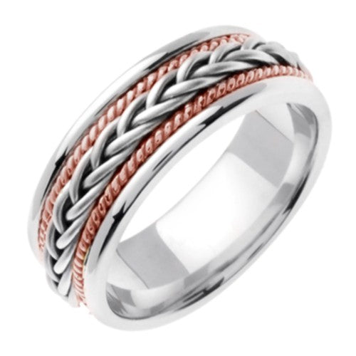 18K White/Rose Hand Braided Cord Ring Band