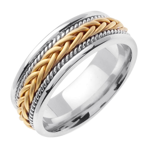 14K White/Yellow Hand Braided Cord Ring Band