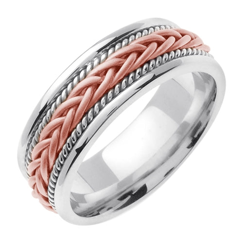18K White/Rose Hand Braided Cord Ring Band