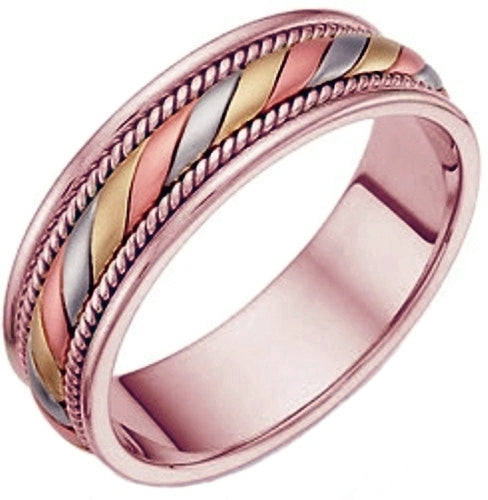 14K Rose or Rose/Tricolor Hand Braided Cord Ring Band