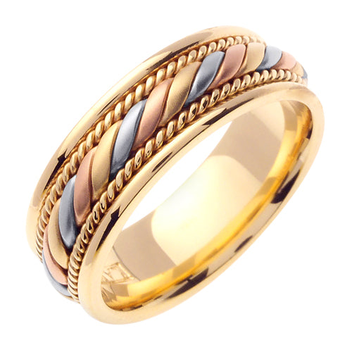 18K Yellow/Tricolor Hand Braided Cord Ring Band