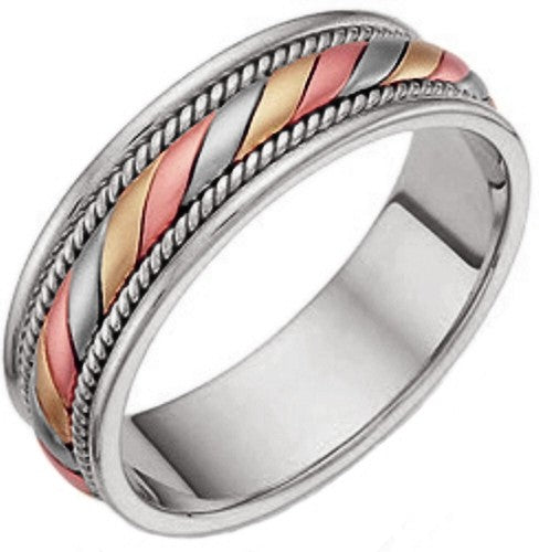 18K White/Yellow or White/Tricolor Hand Braided Cord Ring Band