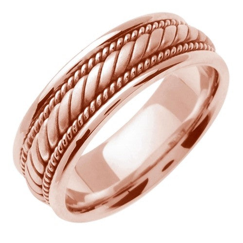 14K Rose or Rose/Tricolor Hand Braided Cord Ring Band