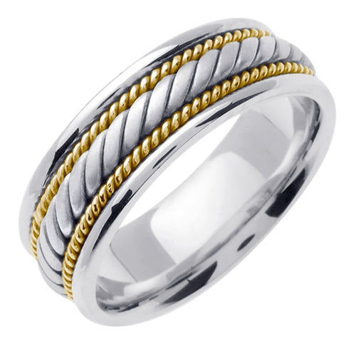 Titanium/White or Titanium/White/Yellow 14K Gold Hand Braided Cord Ring Band