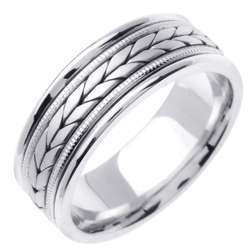 Silver/Yellow or Silver/White 14K Gold Hand Braided Wheat Pattern Ring Band