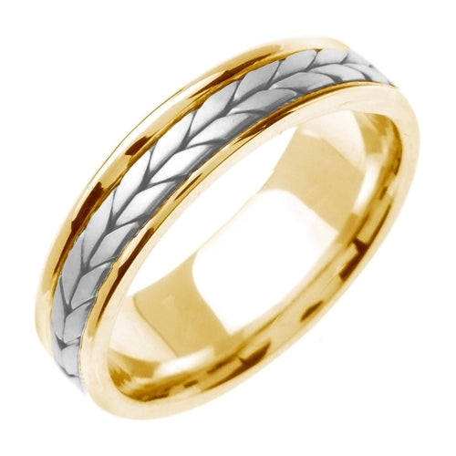 14K Yellow/White or Yellow 5mm Hand Braided Wheat Pattern Design Ring Band