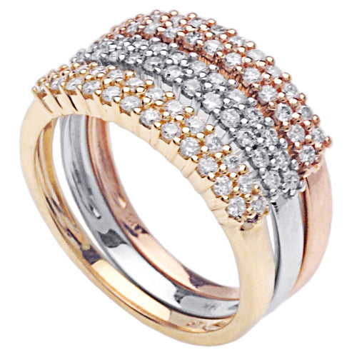 1.00ct 14K or 18K Tri-Color Gold Diamond Ring