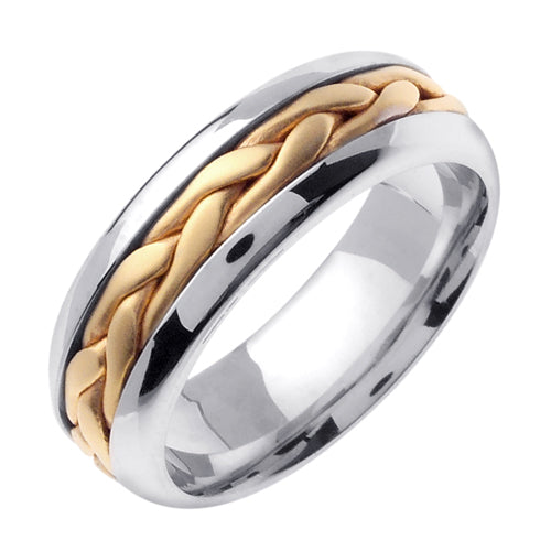 18K White/Yellow or White/Rose Hand Braided Cord Ring Band
