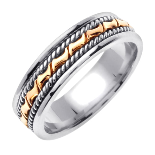 Silver/Rose or Silver/Yellow 14k gold Hand Braided Ring Band 6mm
