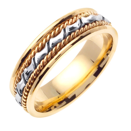 White or White/Yellow 14k gold Hand Braided Ring Band 6mm