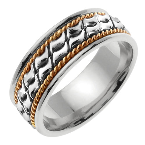 14K White/Yellow Hand Braided Cord Ring Band