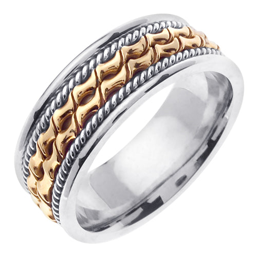 14K Titanium/Rose or Titanium/Yellow Hand Braided Cord Ring Band