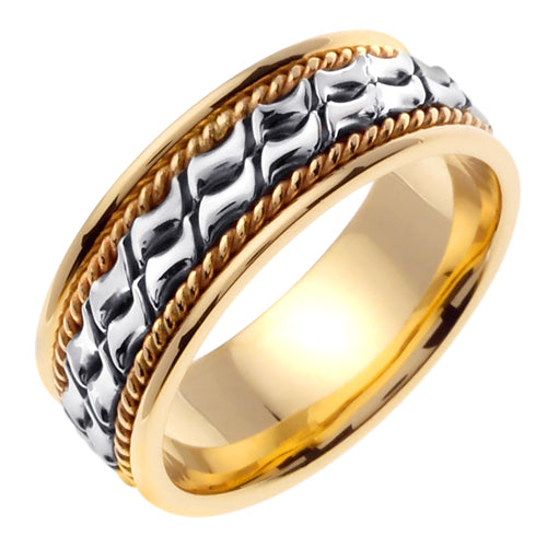 14K White/Yellow Hand Braided Cord Ring Band