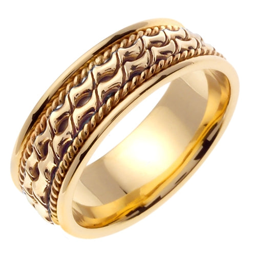 14K White or Yellow Hand Braided Cord Ring Band