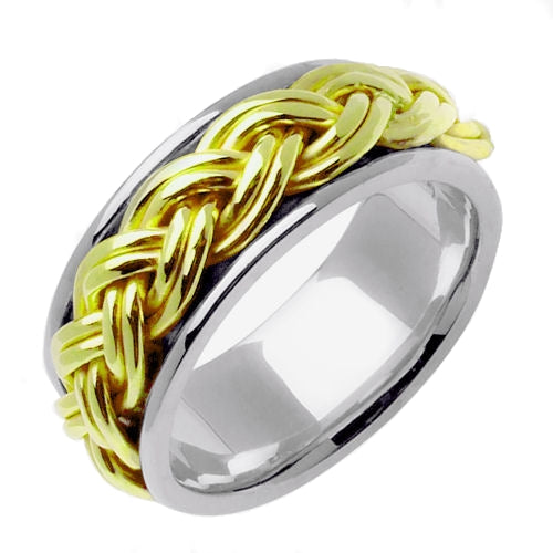 18K White/Yellow Double Strand Hand Braided Ring