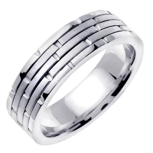 Alternating Textured 5 Row Brick Pattern Platinum Ring