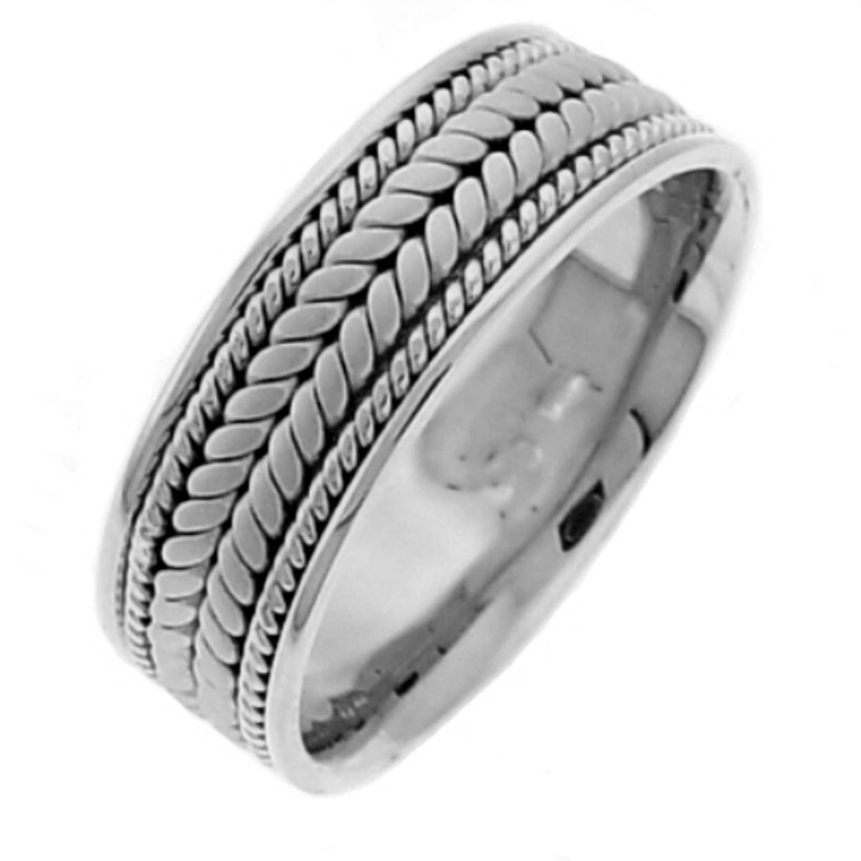 14K Silver/White or Titanium/White Hand Braided Cord Ring Band