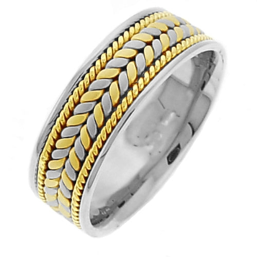 14K Yellow/White Hand Braided Cord Ring