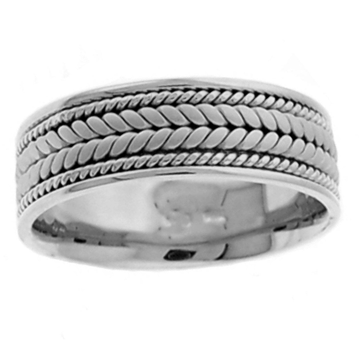 14K Silver/White or Titanium/White Hand Braided Cord Ring Band