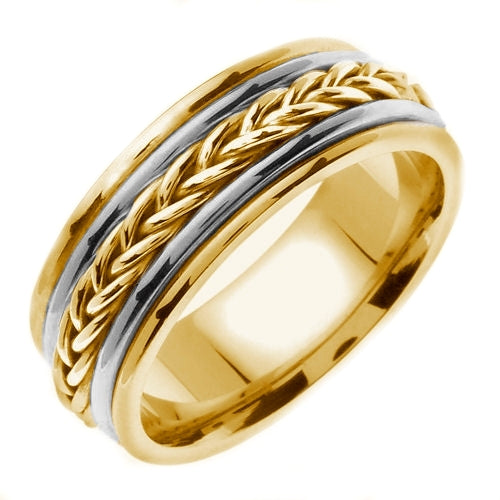 14K White/Yellow Gold Hand Braided Cord Ring Band