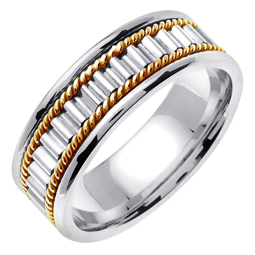 14k Titanium/White or Titanium/Yellow Gold Hand Braided Cord Ring Band