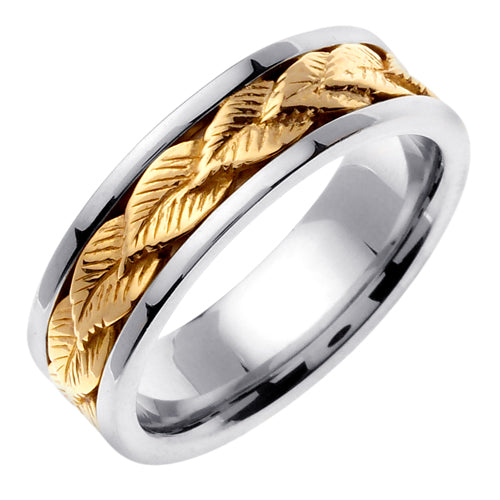 14K Silver/Yellow or Silver/Rose Leaf Design Ring