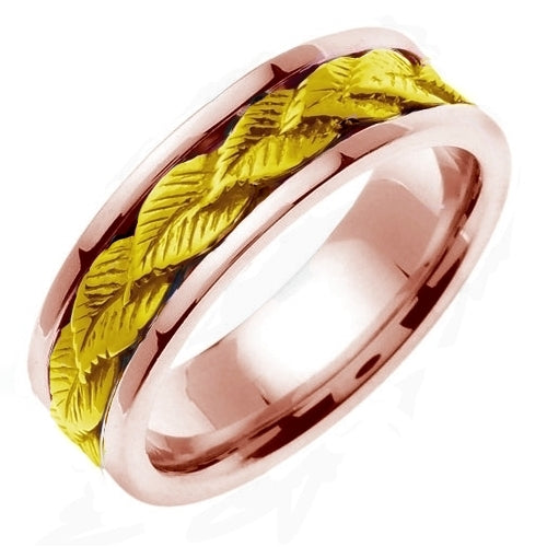 14K Rose or Rose/Yellow Leaf Design Ring