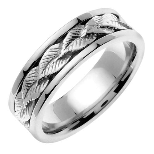 14K Titanium/White or Silver/White Leaf Design Ring
