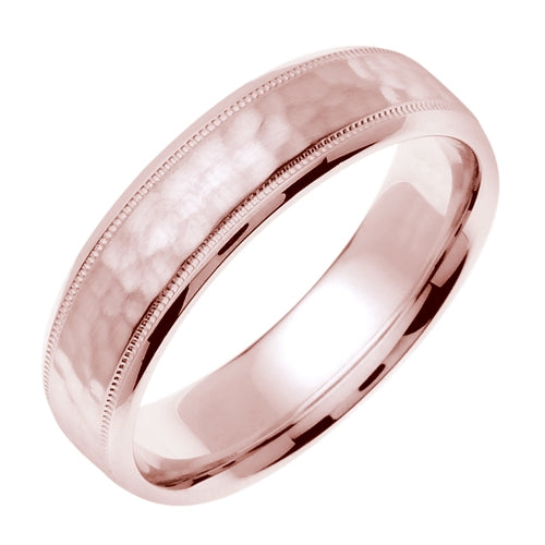 14K White or Rose Hammer Finish Milgrain Edge Ring