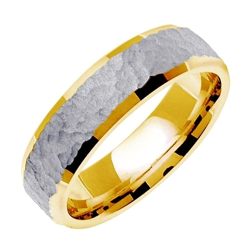 14K Rose/White or Yellow/White Hammer Finish Design Ring Band