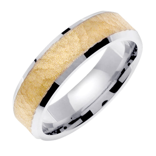 14K Rose or White/Yellow Hammer Finish Design Ring Band