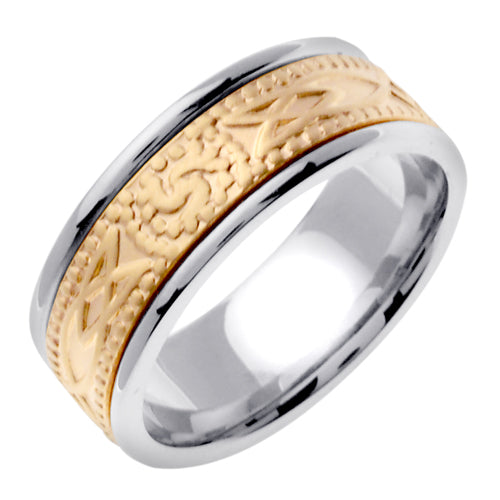 Silver or Titanium and 14K Yellow Gold Celtic Ring