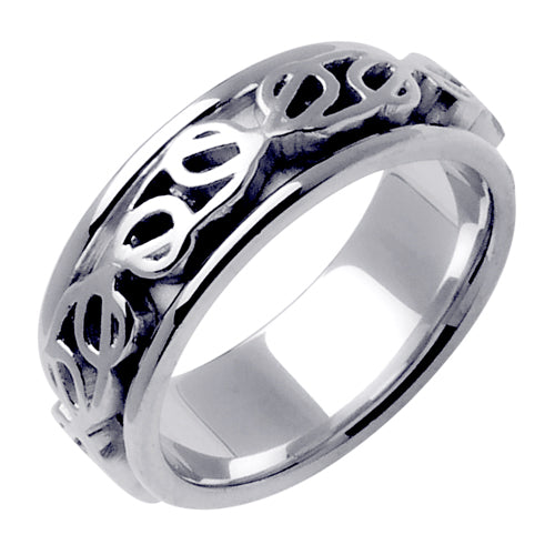 Silver or Titanium With 14K White Gold Celtic Ribbon Knot Ring